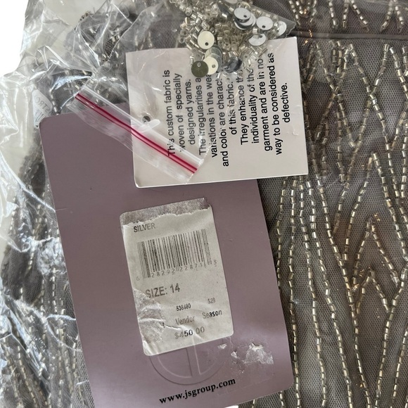 JS Collections Illusion Yoke Beaded Column Gown Dress Silver / Grey plus Formal - Picture 14 of 15
